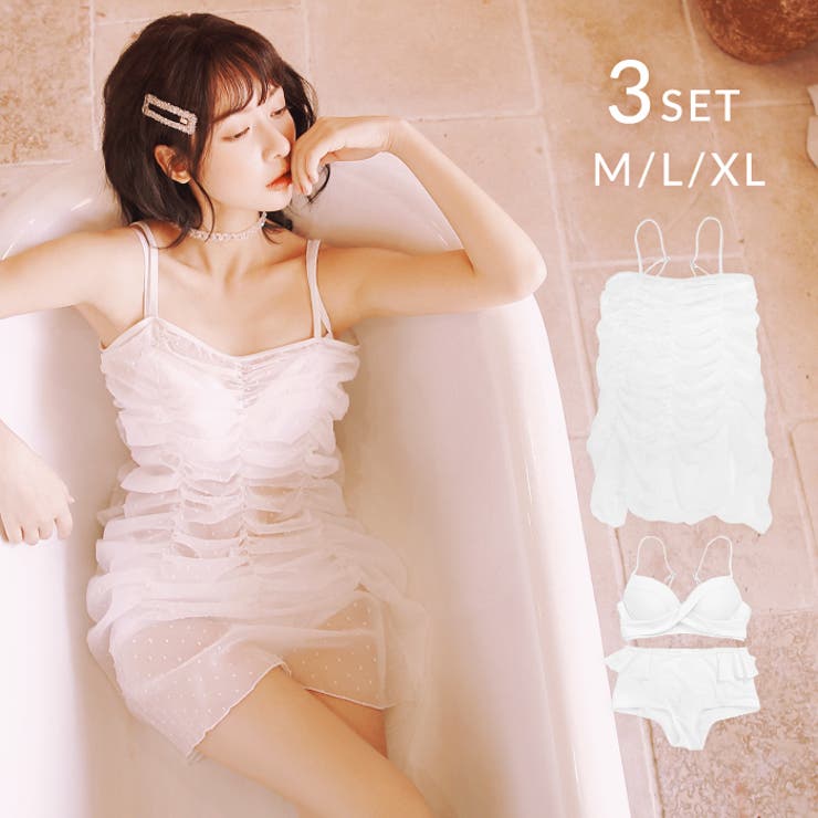 ドット×ギャザー ドレスセット 3点セット 水着 セットアップ | OSYAREVO | 詳細画像1 