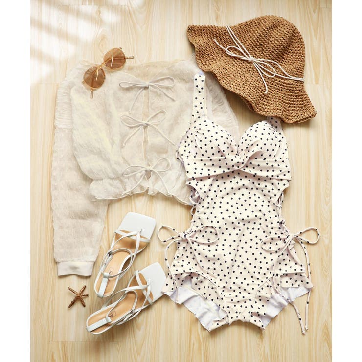 ホワイト×ドット1 | トップス付き サイドレースアップ フリル | OSYAREVO