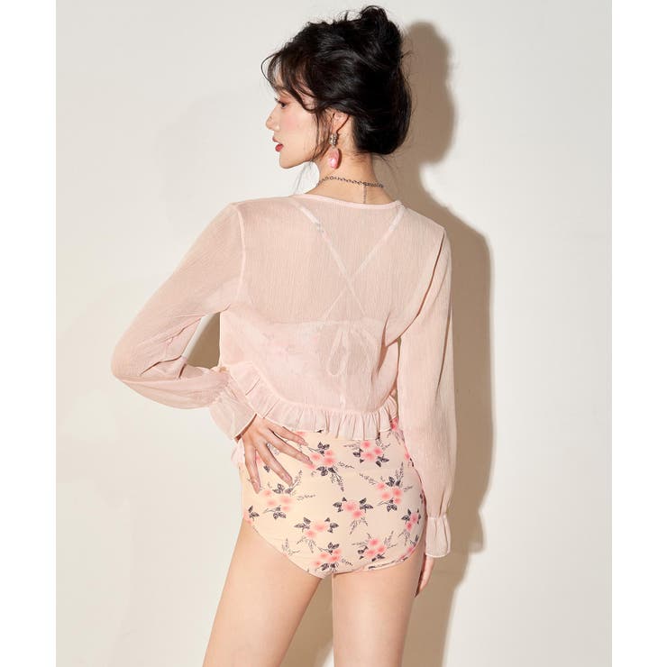 シアー カーディガン 付き ラッフルフリル ワンピース 水着 | OSYAREVO | 詳細画像5 