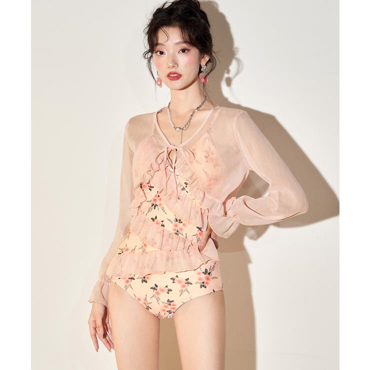 シアー カーディガン 付き ラッフルフリル ワンピース 水着 | OSYAREVO | 詳細画像6 