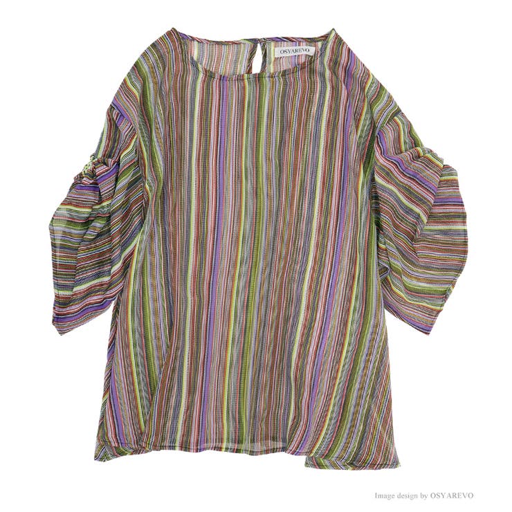 レッドストライプ | カラーストライプ フレアブラウス レディース | OSYAREVO