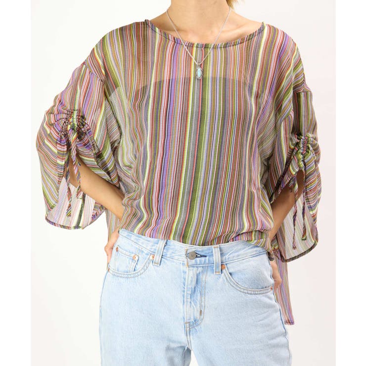 カラーストライプ フレアブラウス レディース | OSYAREVO | 詳細画像11 