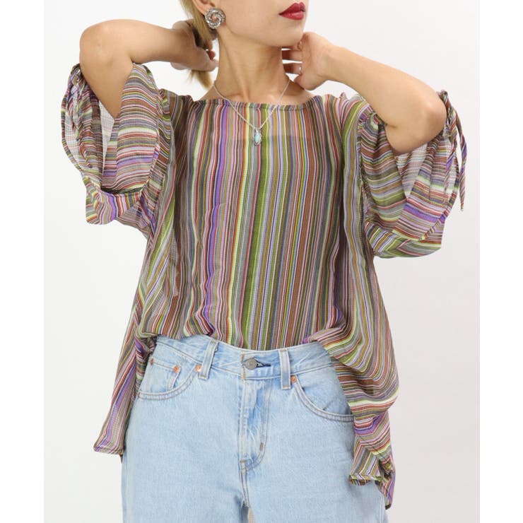 カラーストライプ フレアブラウス レディース | OSYAREVO | 詳細画像12 