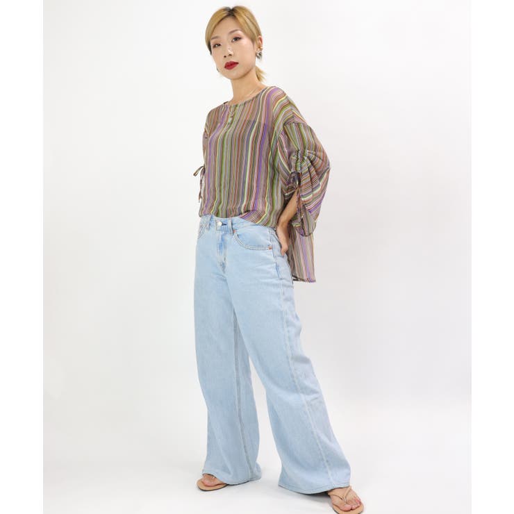 カラーストライプ フレアブラウス レディース | OSYAREVO | 詳細画像13 