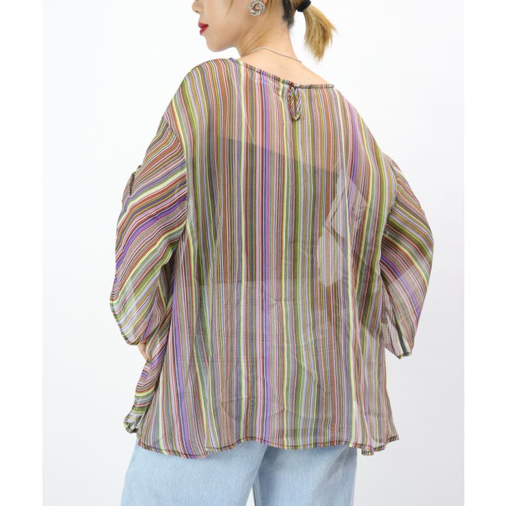 カラーストライプ フレアブラウス レディース | OSYAREVO | 詳細画像7 