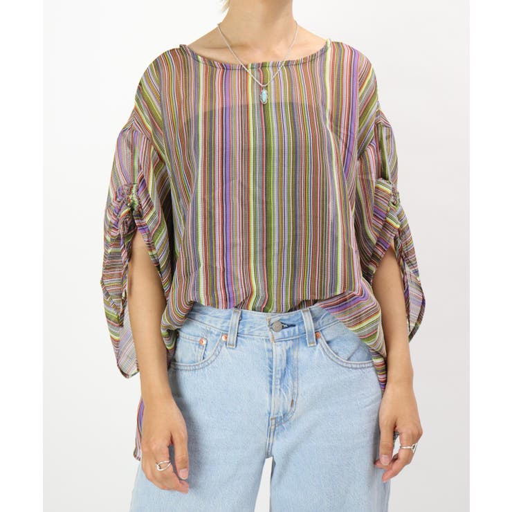 カラーストライプ フレアブラウス レディース | OSYAREVO | 詳細画像9 