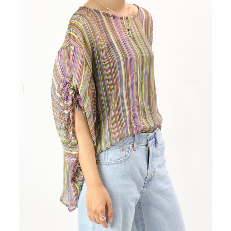 カラーストライプ フレアブラウス レディース | OSYAREVO | 詳細画像10 