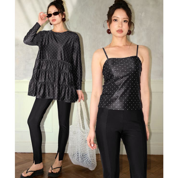 ブラックドット×ブラック | 【紫外線カット率99％以上】フレア ラッシュガード 付き | OSYAREVO