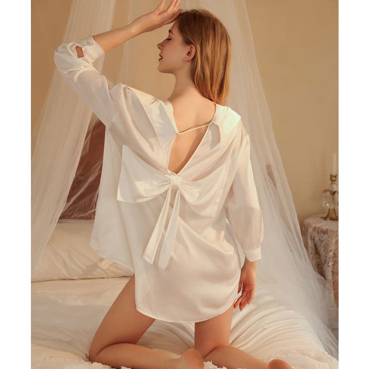 ホワイト | バックリボン シャツ ランジェリー | OSYAREVO