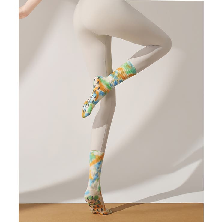グリーンミックスタイダイ | ヨガ ソックス 靴下 ピラティス タイダイ柄 | OSYAREVO