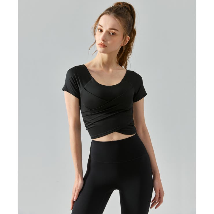 ヨガウェア トップス カップ付き カシュクール 半袖 | OSYAREVO | 詳細画像3 