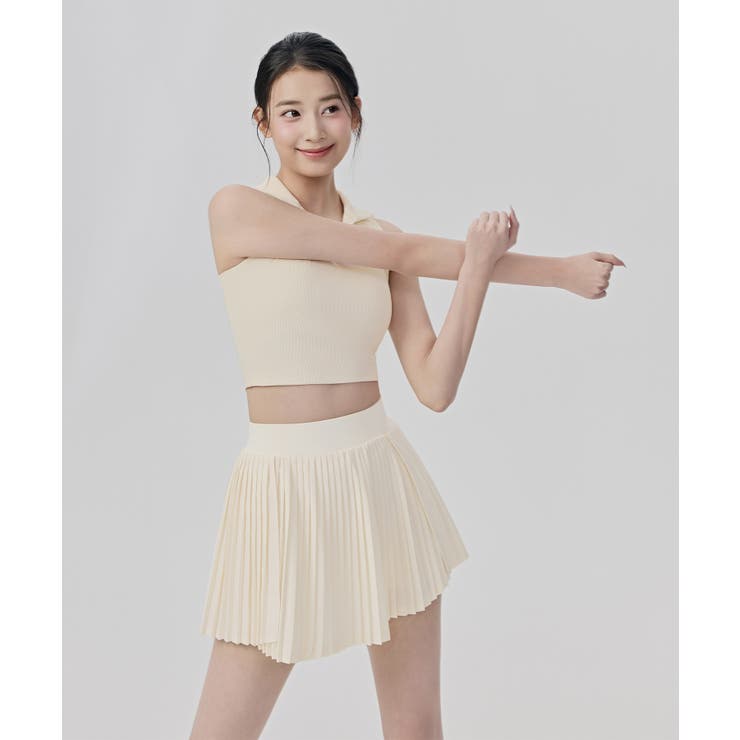 ホワイト | ノースリーブ ポロシャツ トップス カップ付き リブ | OSYAREVO