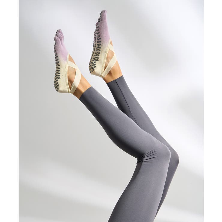 ラベンダー×オフホワイト | ヨガ ソックス 靴下 5本指 ピラティス クロスバンド	 | OSYAREVO