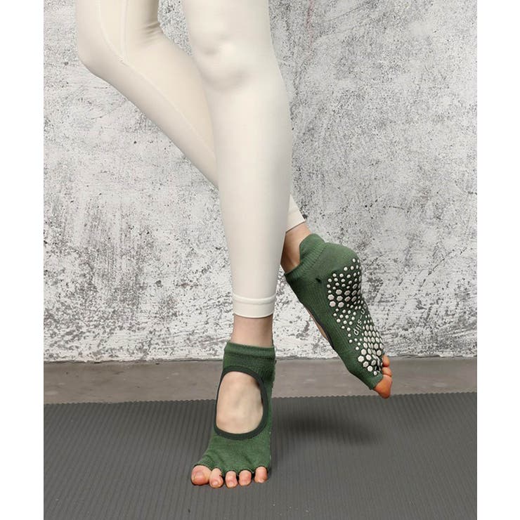 グリーン | ヨガ ソックス 靴下 5本指 ピラティス 指先あき | OSYAREVO