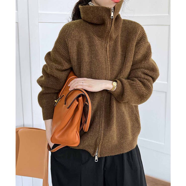 フロントジップ リブニット トップス[品番：OSRW0005655]｜OSYAREVO