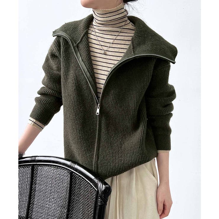 フロントジップ リブニット トップス[品番：OSRW0005655]｜OSYAREVO