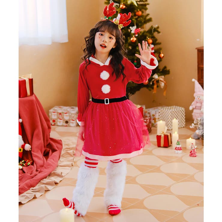 キッズ コスプレ クリスマスサンタ チュールワンピース[品番