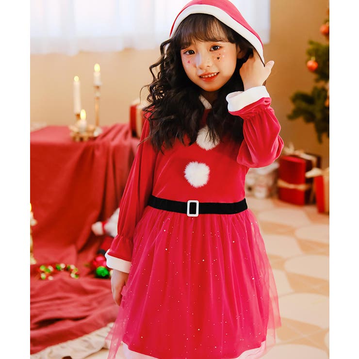 レッド | キッズ コスプレ クリスマスサンタ チュールワンピース | OSYAREVO