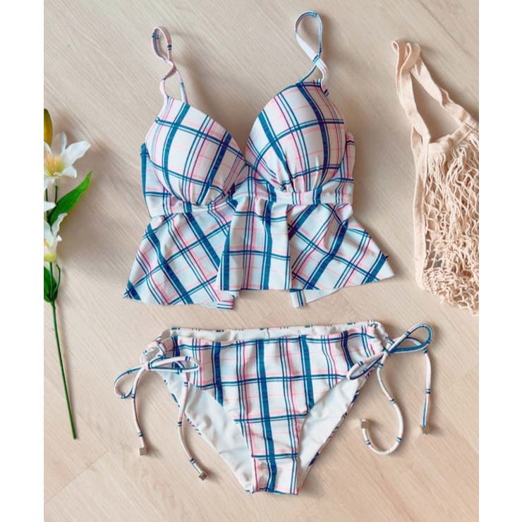 Bピンクマルチチェック | バラエティ キャミスイムウェア  水着 | OSYAREVO