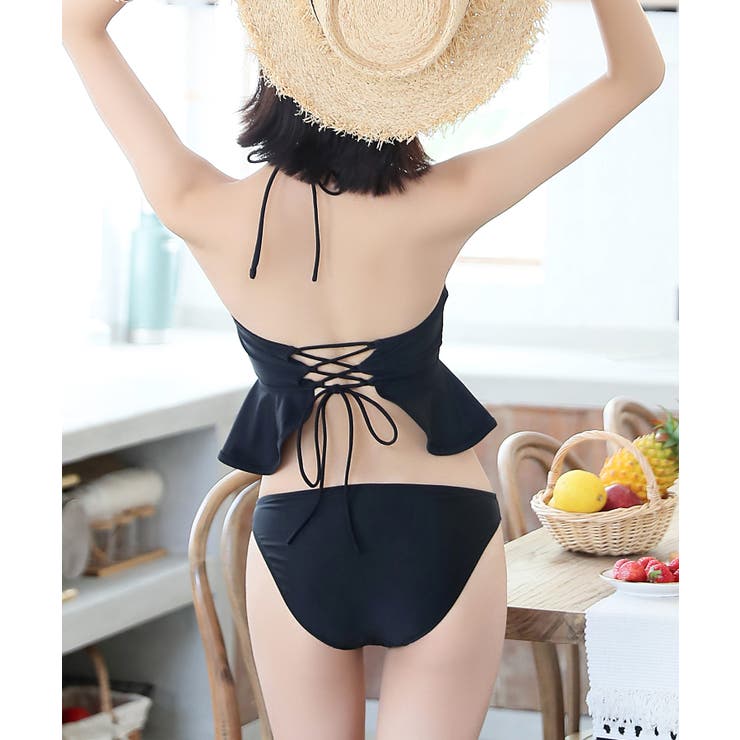 BackレースUPペプラムバンドゥカップビキニ Lace Ladies（レースレディース） 水着 バックレースアップペプラム