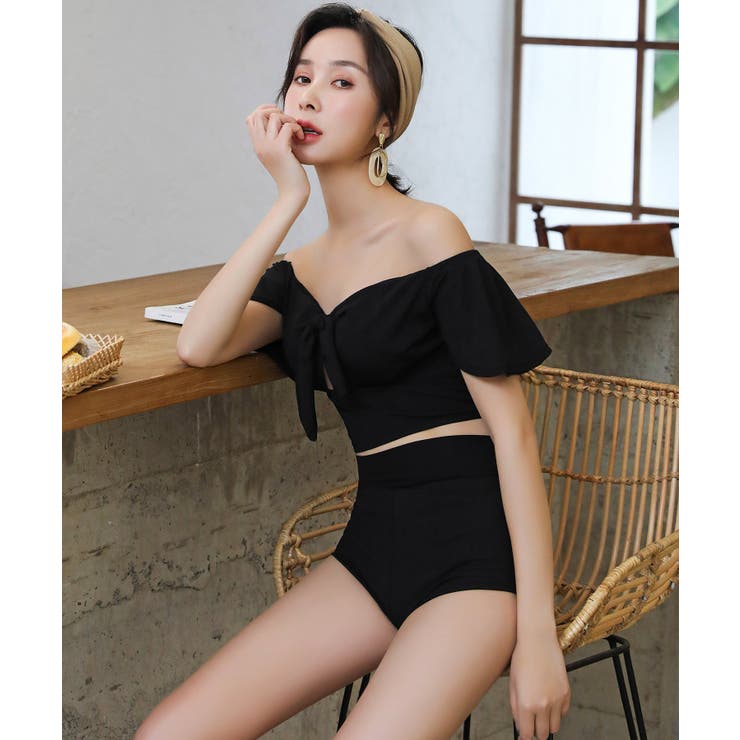 パンツ付き バックレースアップ オフショル ビキニ 水着 セットアップ | OSYAREVO | 詳細画像12 