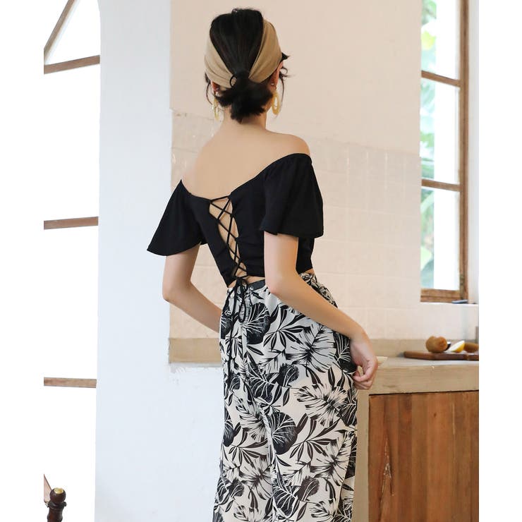 パンツ付き バックレースアップ オフショル ビキニ 水着 セットアップ | OSYAREVO | 詳細画像18 