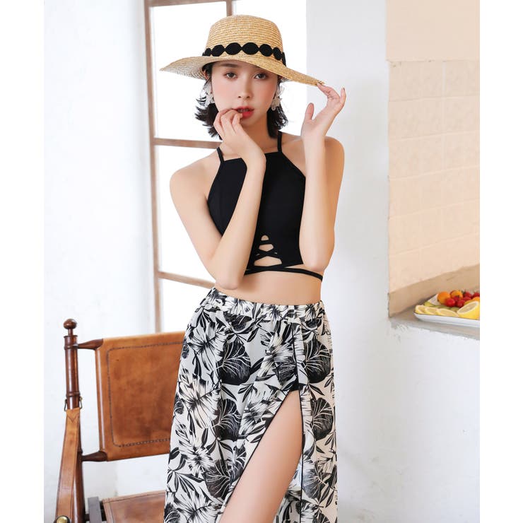 スカート付き ラウンドストラップ ハイネック[品番：OSRW0004723