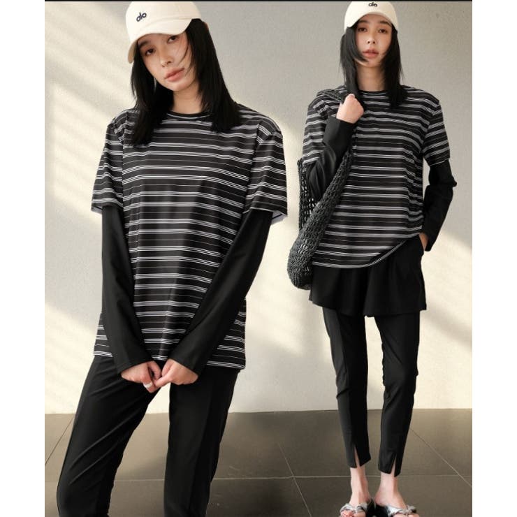 ブラックトリプルボーダー | 【紫外線カット率99％以上】水着 レディース 体型カバー | OSYAREVO