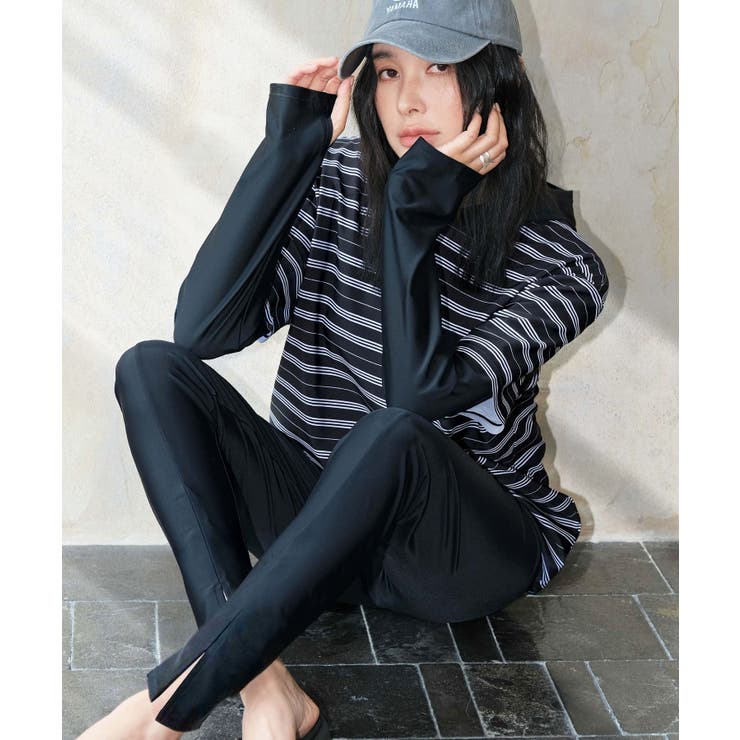 トリプルボーダー×ブラック | 【紫外線カット率99％以上】水着 レディース 体型カバー | OSYAREVO