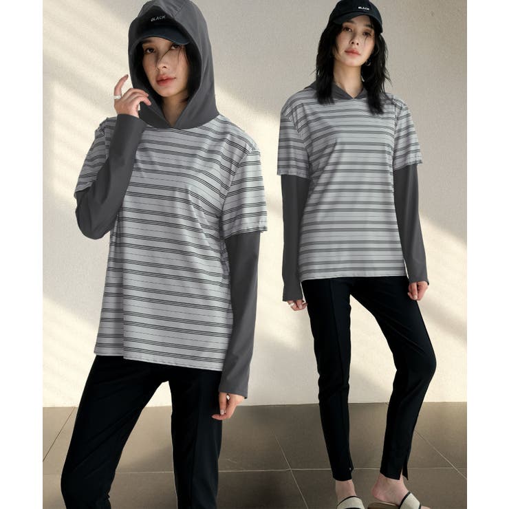 トリプルボーダー×グレー | 【紫外線カット率99％以上】水着 レディース 体型カバー | OSYAREVO