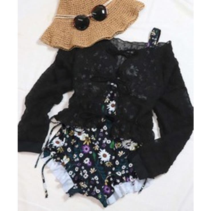 ブラック×フラワー | トップス付き サイドレースアップ フリル | OSYAREVO