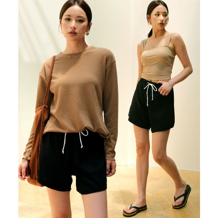 キャメル×ブラック | 体型カバー ラッシュガード 付き タンキニ  水着 セットアップ レディース | OSYAREVO