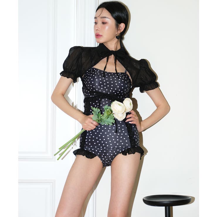 ボレロ付き チェック×フリル ワンピース 水着 ボレロ付き チェック×フリル ワンピース 水着