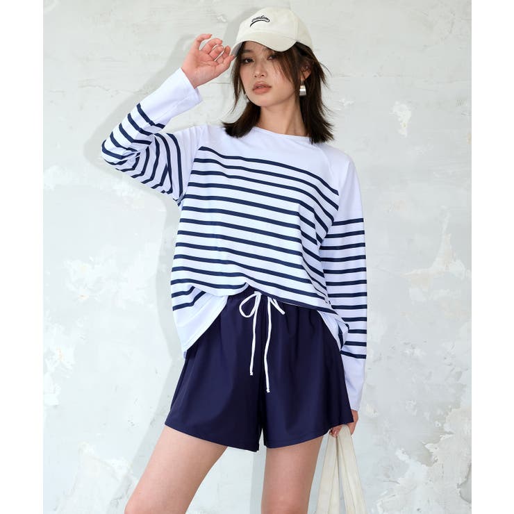 ホワイト×ネイビー | ラッシュガード 付き キャミソール | OSYAREVO