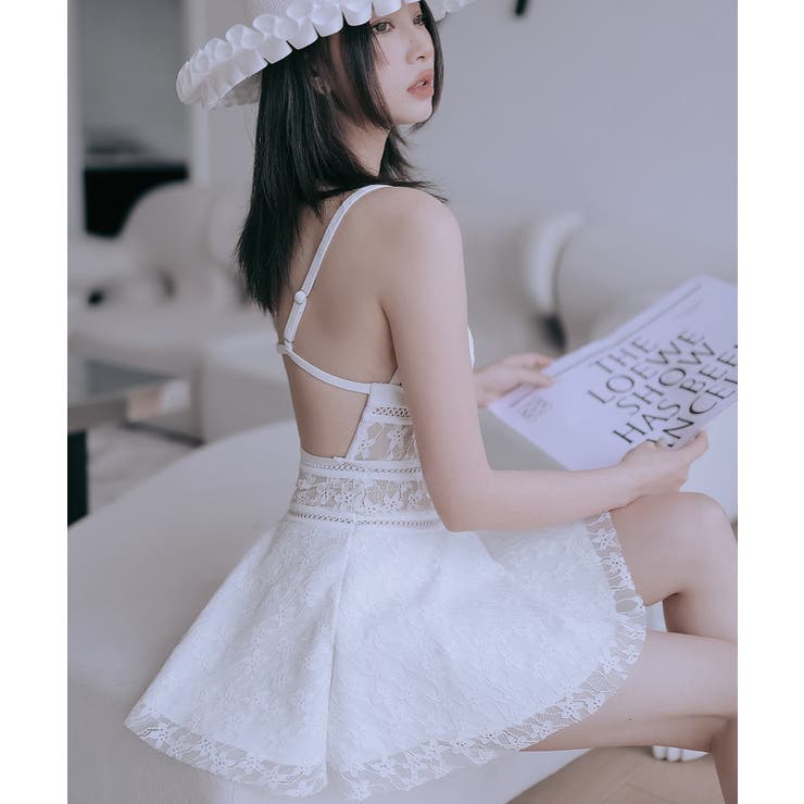 バックオープン シアーレース ワンピース 水着 セットアップ[品番 