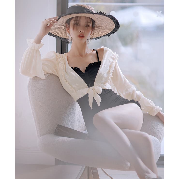 ボレロ付き バッククロス ワンピース 水着 セットアップ[品番
