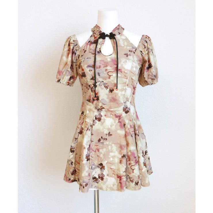 チャイナ風 パフスリーブ ワンピース水着 レディース[品番