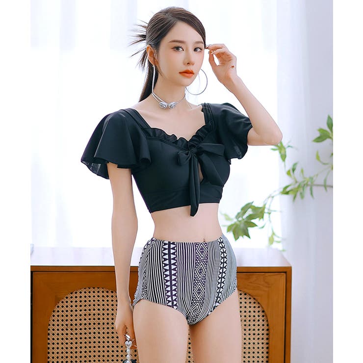 ◆水着 ワンピース パンツ パット付き フリル スリング ワイドパンツ 付き フリル スイムウェア 水着 レディース[品番