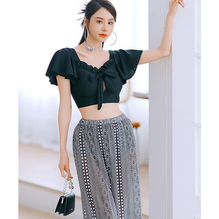 ワイドパンツ 付き フリル スイムウェア 水着 レディース[品番