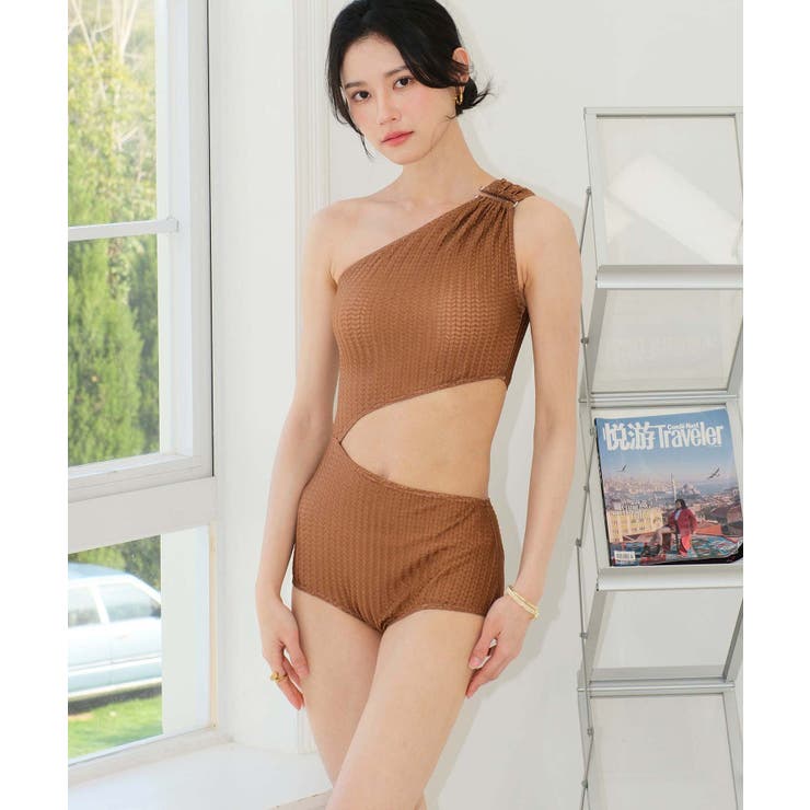 ★boohoo★ ローズ コサージュ クリンクル ワン ショルダー 水着 ☆boohoo☆ ローズ コサージュ クリンクル ワン ショルダー 水着