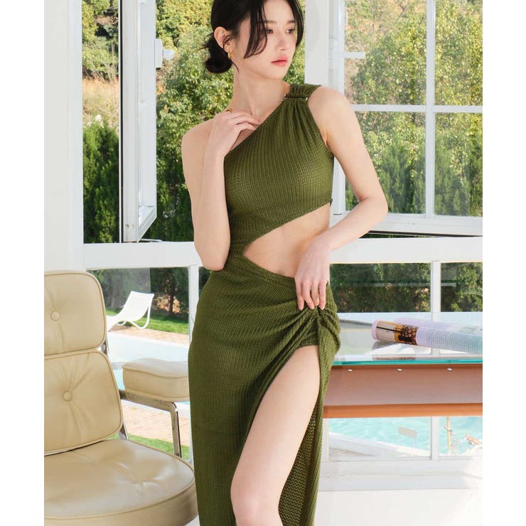 ★boohoo★ ローズ コサージュ クリンクル ワン ショルダー 水着 クリップギャザー ワンショルダー ワンピース水着 レディース