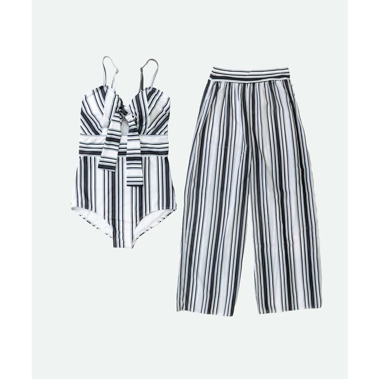 ワイドパンツ 付き ストライプ柄 ワンピース水着 レディース | OSYAREVO | 詳細画像24 