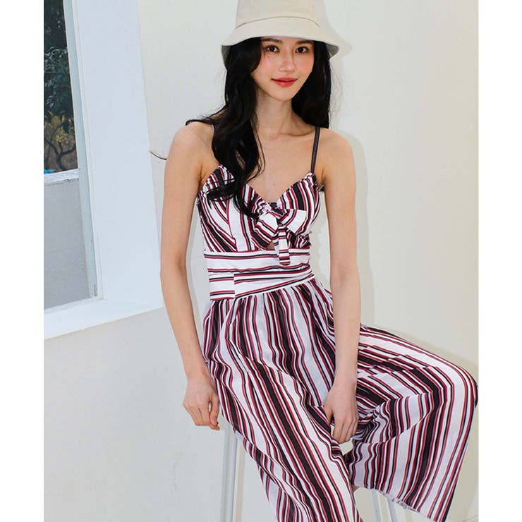 ワイドパンツ 付き ストライプ柄 ワンピース水着 レディース | OSYAREVO | 詳細画像17 