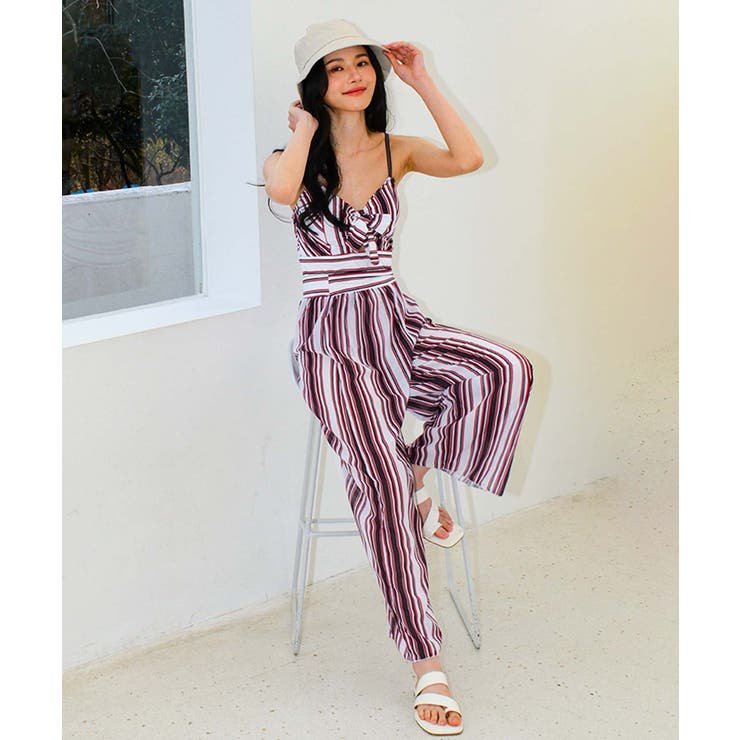 ワイドパンツ 付き ストライプ柄 ワンピース水着 レディース | OSYAREVO | 詳細画像18 