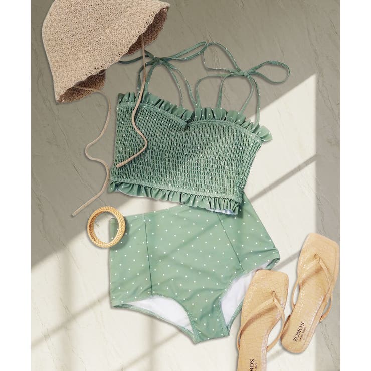 ライムドット | 水着 レディース シャーリング ビキニ セットアップ 2点セット セパレート | OSYAREVO