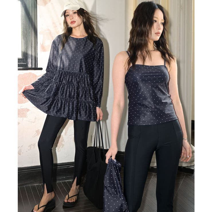 ネイビードット×ブラック | 【紫外線カット率99％以上】フレア ラッシュガード 付き | OSYAREVO