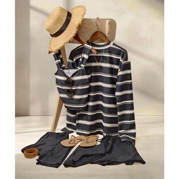 ブラックラフボーダー | 【紫外線カット率99％以上】ラッシュガード×レギンス 付き タンキニ | OSYAREVO