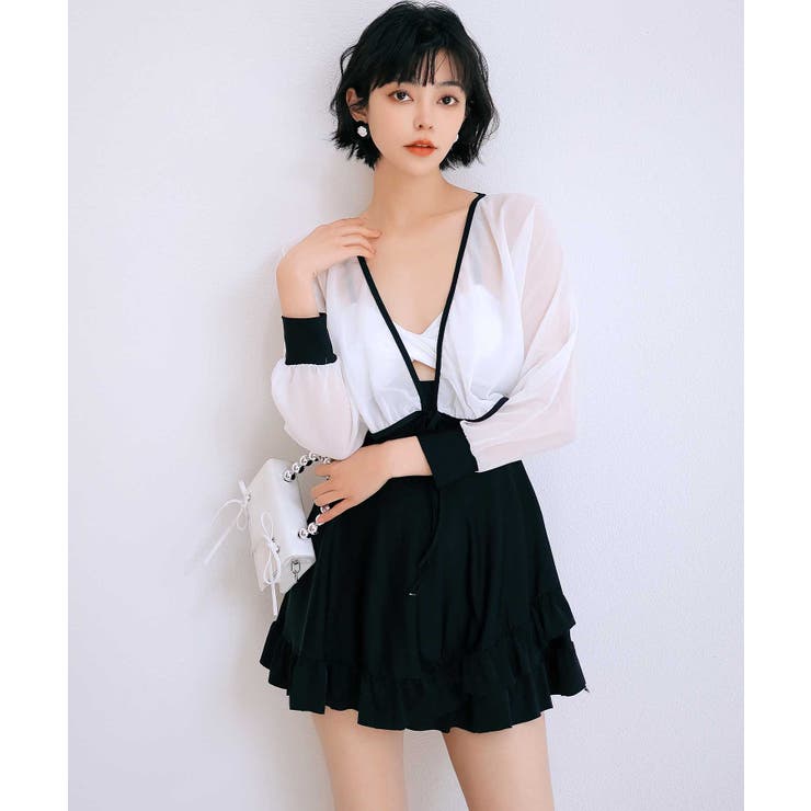 シアー カーディガン 付き セットアップ ワンピース 水着[品番