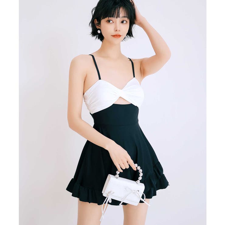 OSYAREVO セットアップ　ワンピース水着 セール】シアートップス 付き レイヤード ワンピース水着