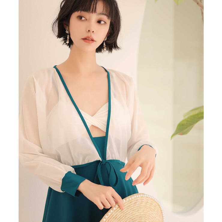 シアー カーディガン 付き セットアップ ワンピース 水着[品番